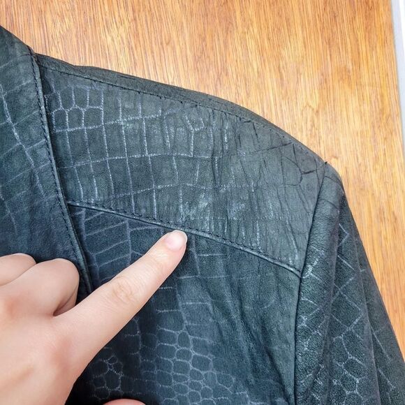 Vintage 80s Bermans Black Reptile Print Suede Leather Blazer Jacket - Picture 5 of 8